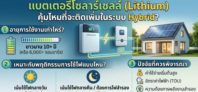 แบตเตอรี่โซลาร์เซลล์ (Lithium) คุ้มไหมที่จะติดเพิ่มในระบบ Hybrid?